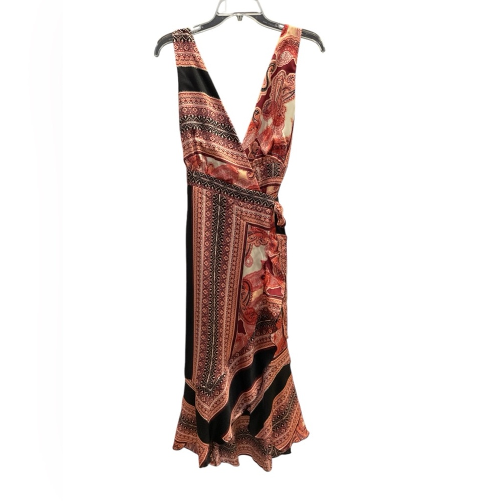 Lulu's Red Black Paisley Wrap Midi Dress